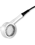 Silver professional aesthetic treatment handpiece with multiple metal contact pins and LED lights on a white background.