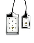 Two rectangular laser treatment pads with connected cables and multiple light-emitting contact points, front view.