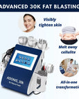 Adonis 30K body contouring machine with multiple treatment handpieces for skin tightening, cellulite reduction, and body sculpting.