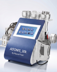 ADONIS 30K by Rejuva Fresh professional aesthetic treatment machine with touchscreen display and multiple body contouring handpieces.